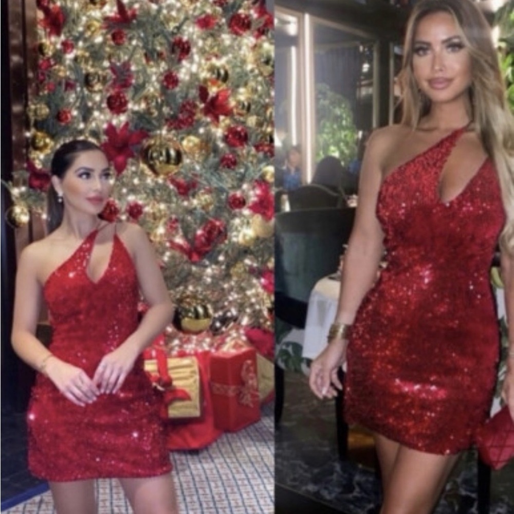 NWT Zara Velvet Sequin Dress Red Size Small